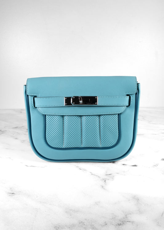 Hermès Berline Mini Sport Swift Leather Shoulder Bag in Blue Palladium