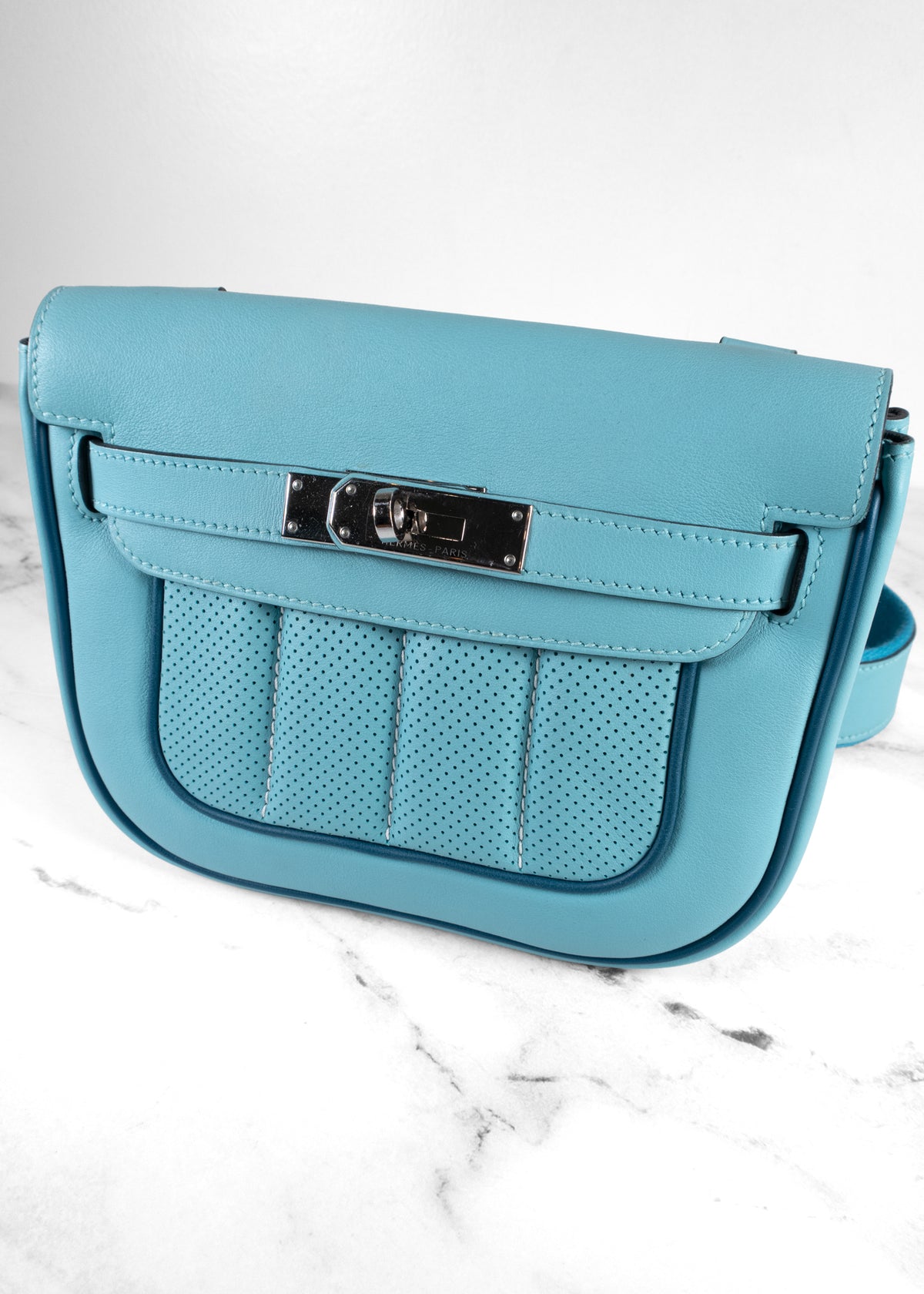 Hermès Berline Mini Sport Swift Leather Shoulder Bag in Blue Palladium