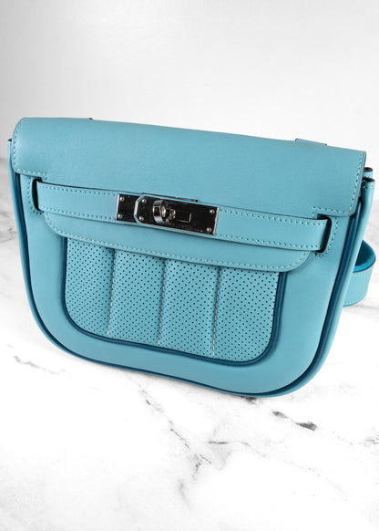Hermès Berline Mini Sport Swift Leather Shoulder Bag in Blue Palladium