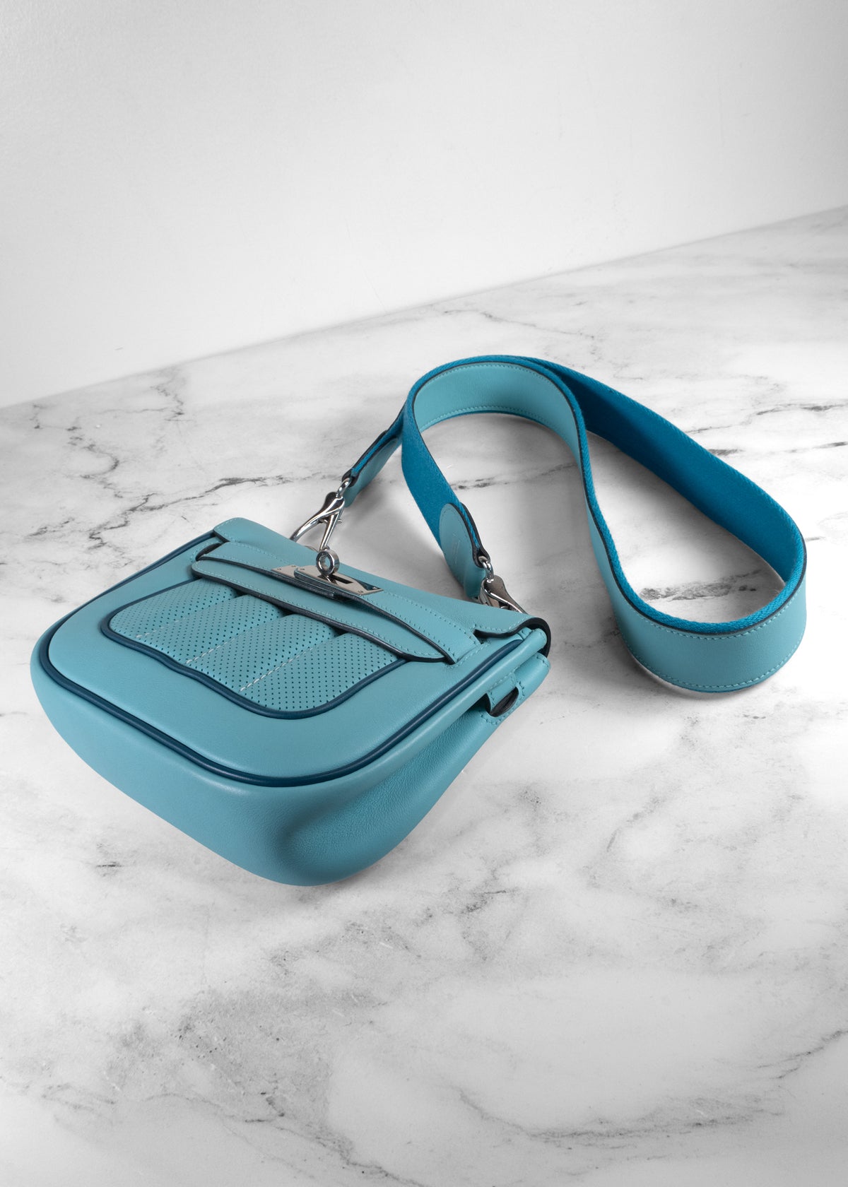 Hermès Berline Mini Sport Swift Leather Shoulder Bag in Blue Palladium