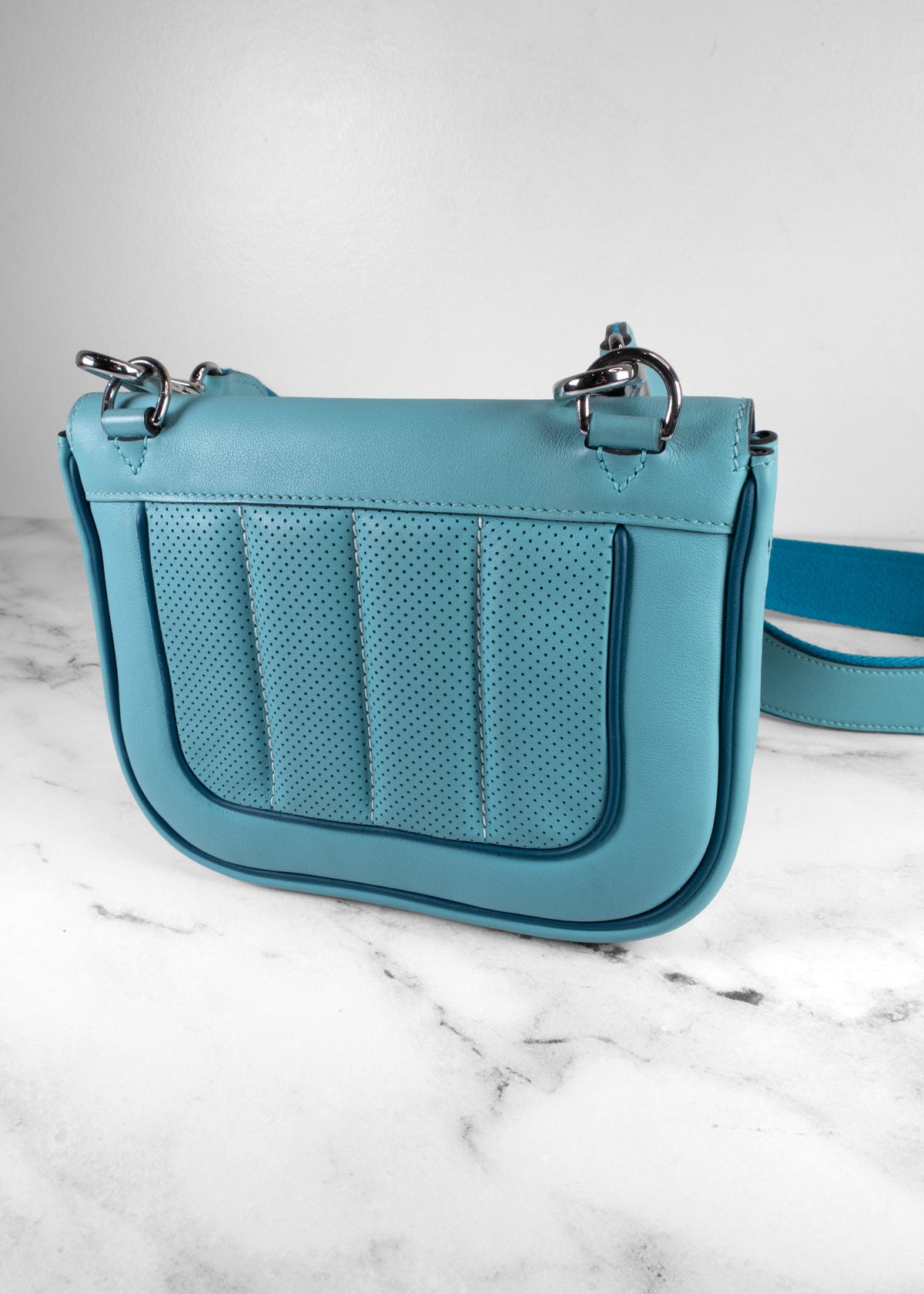 Hermès Berline Mini Sport Swift Leather Shoulder Bag in Blue Palladium