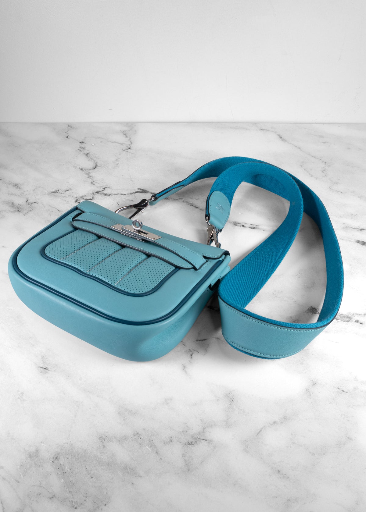 Hermès Berline Mini Sport Swift Leather Shoulder Bag in Blue Palladium