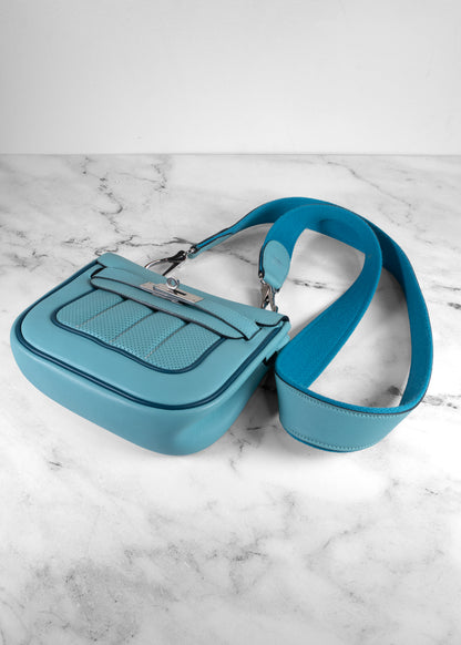 Hermès Berline Mini Sport Swift Leather Shoulder Bag in Blue Palladium