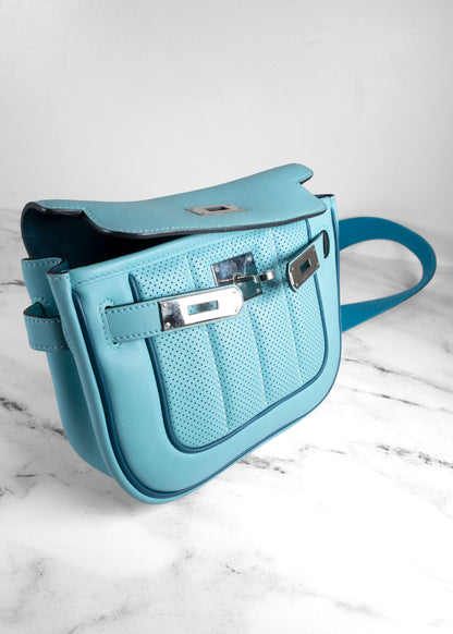 Hermès Berline Mini Sport Swift Leather Shoulder Bag in Blue Palladium