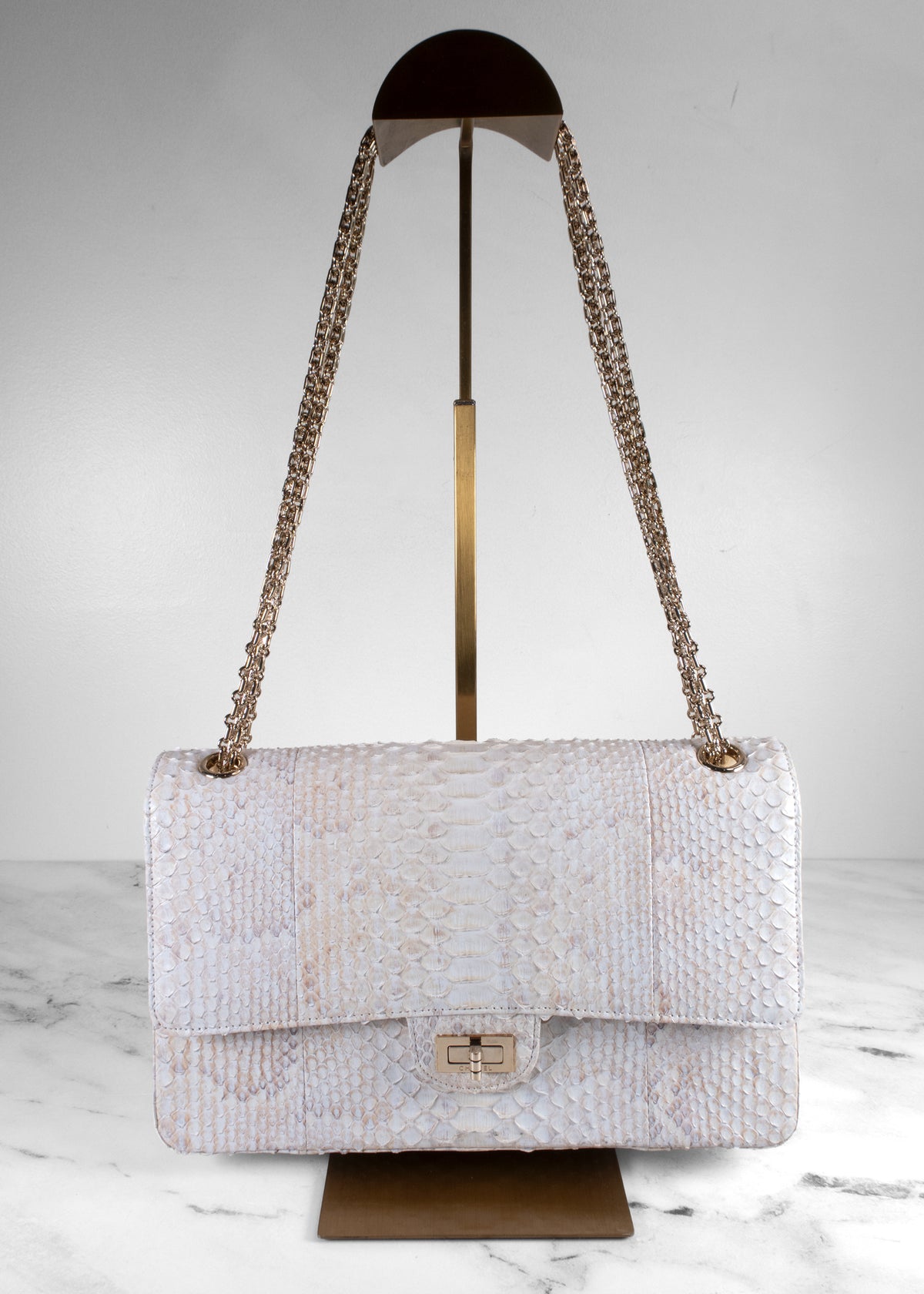 Chanel White & Champagne Python 2.55 Reissue 226 Double Flap Bag