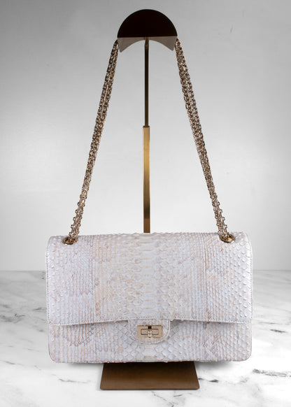 Chanel White & Champagne Python 2.55 Reissue 226 Double Flap Bag