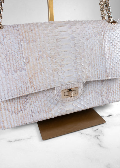 Chanel White & Champagne Python 2.55 Reissue 226 Double Flap Bag