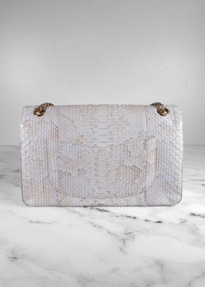 Chanel White & Champagne Python 2.55 Reissue 226 Double Flap Bag