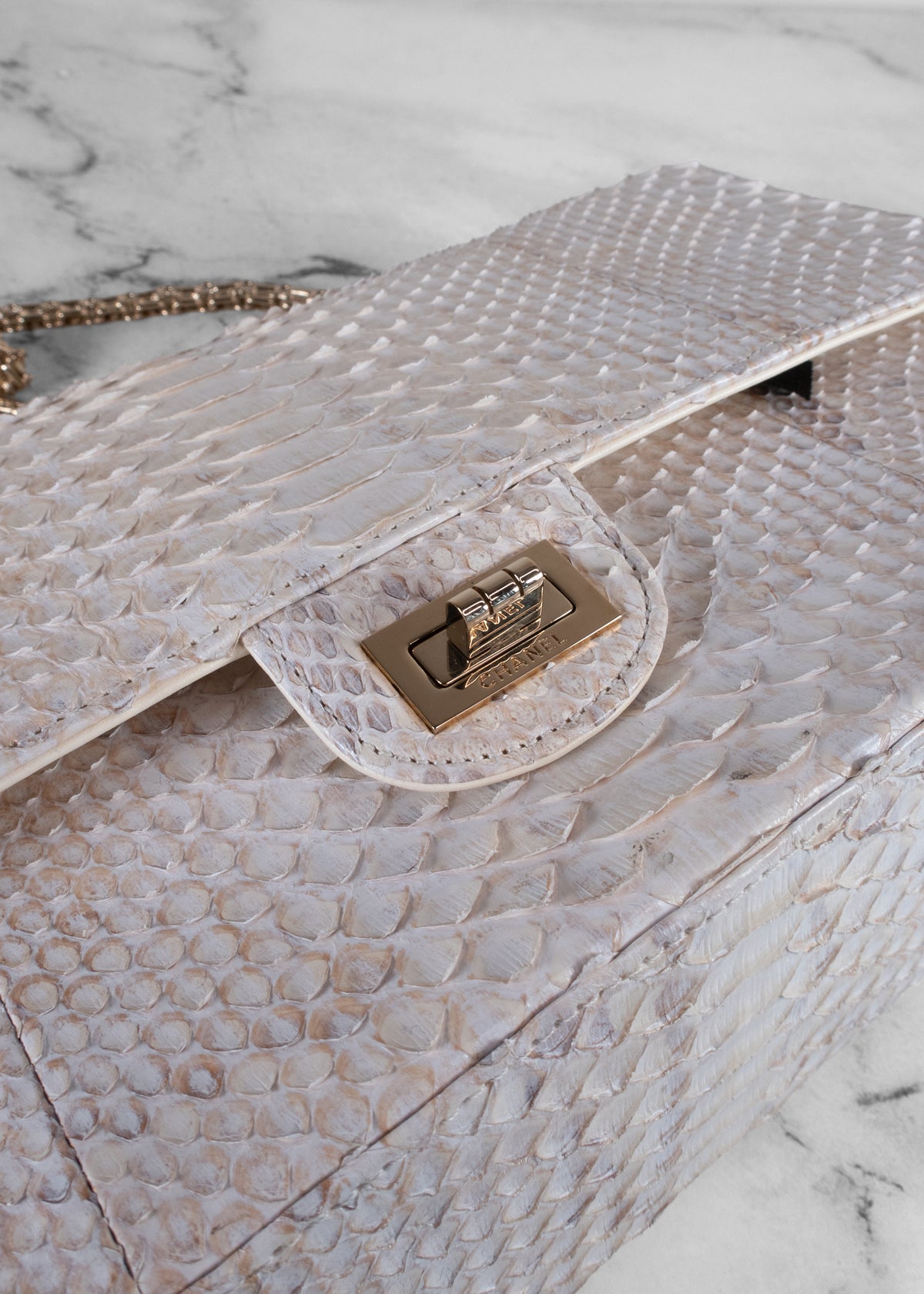 Chanel White & Champagne Python 2.55 Reissue 226 Double Flap Bag