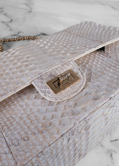 Chanel White & Champagne Python 2.55 Reissue 226 Double Flap Bag