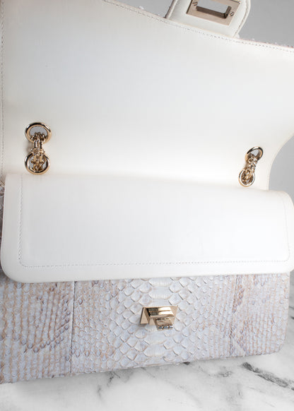 Chanel White & Champagne Python 2.55 Reissue 226 Double Flap Bag
