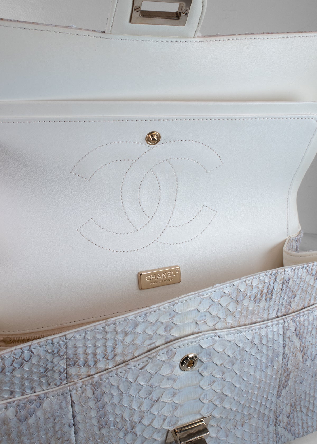 Chanel White & Champagne Python 2.55 Reissue 226 Double Flap Bag