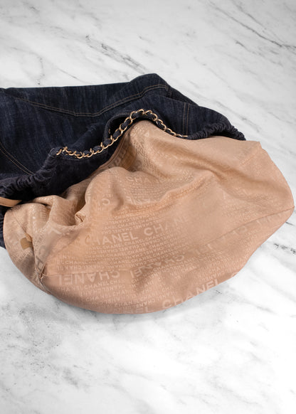 Chanel Vintage Dark Wash Denim Stitched CC Chain Hobo Bag