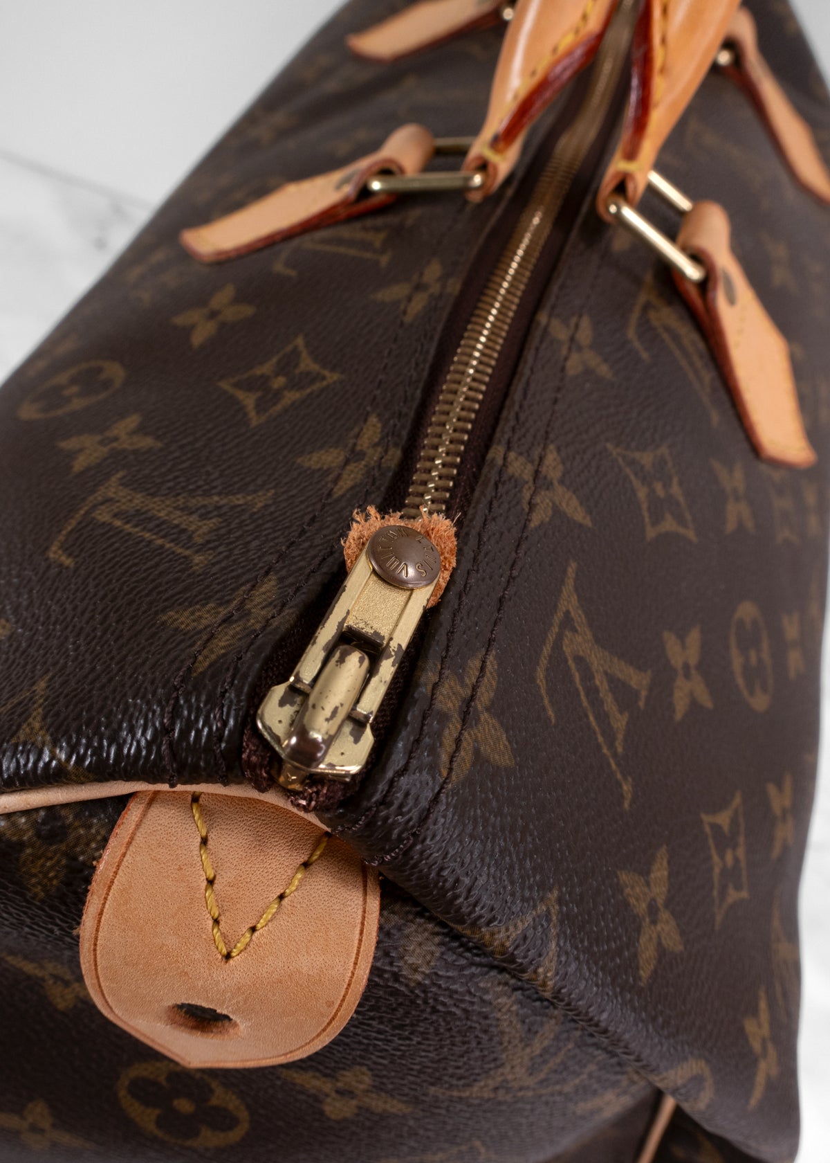 Louis Vuitton Vintage Brown Leather Monogram Speedy