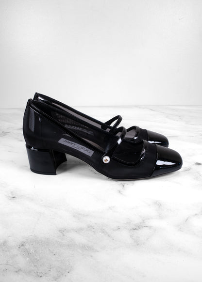 Jimmy Choo Elisa 45 Mesh & Patent Leather Pearl Mary Jane Pumps - brand new!