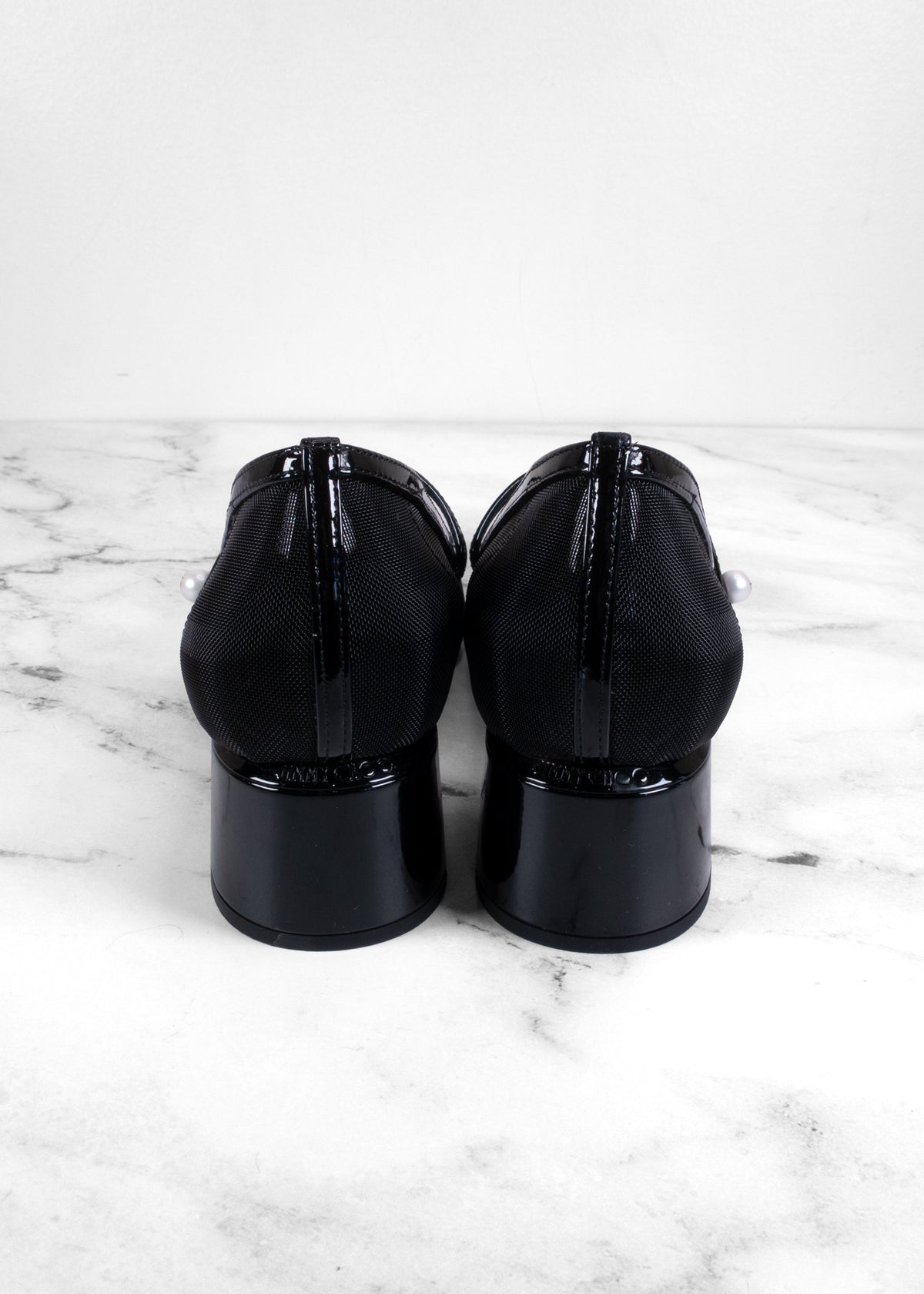 Jimmy Choo Elisa 45 Mesh & Patent Leather Pearl Mary Jane Pumps - brand new!