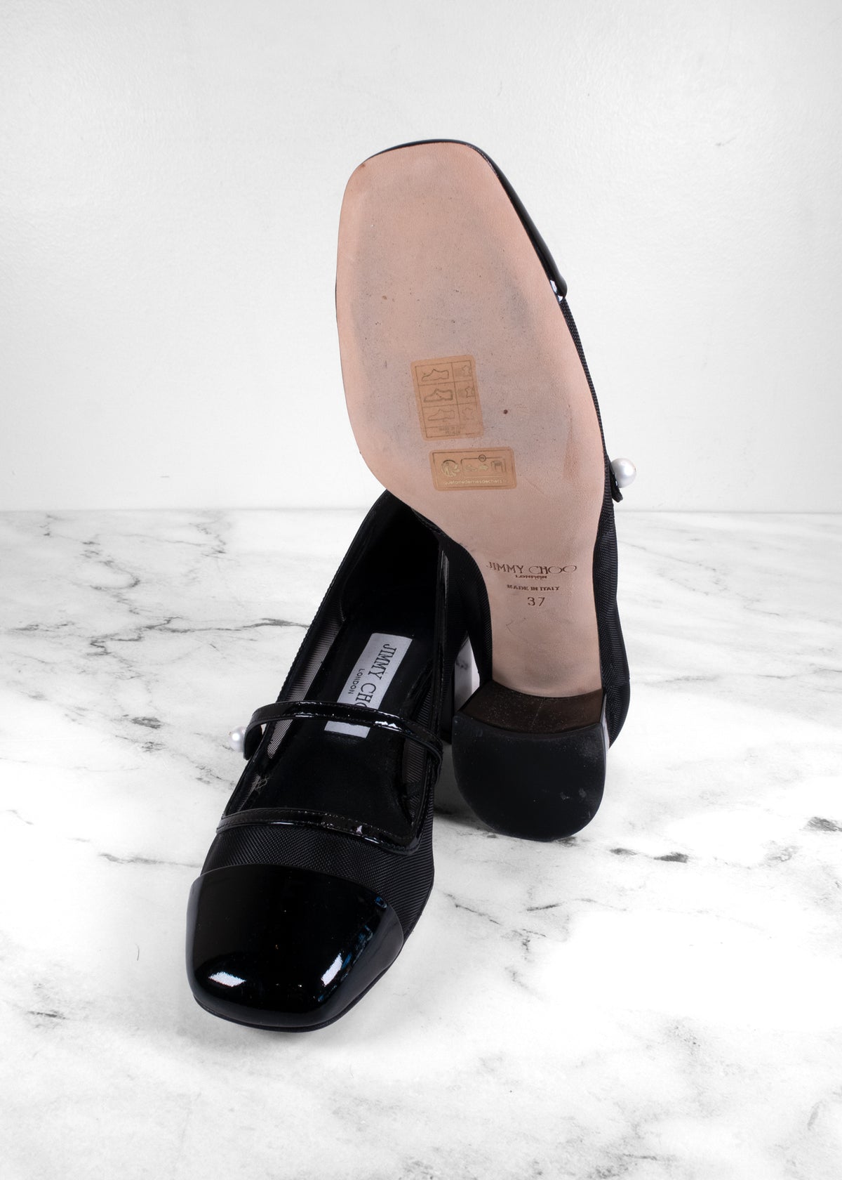 Jimmy Choo Elisa 45 Mesh & Patent Leather Pearl Mary Jane Pumps - brand new!