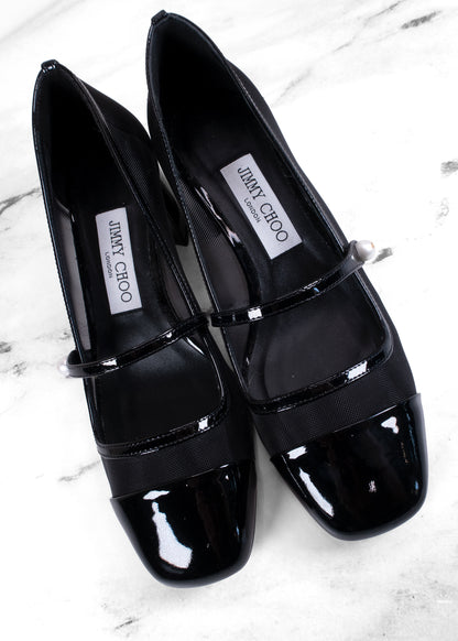 Jimmy Choo Elisa 45 Mesh & Patent Leather Pearl Mary Jane Pumps - brand new!