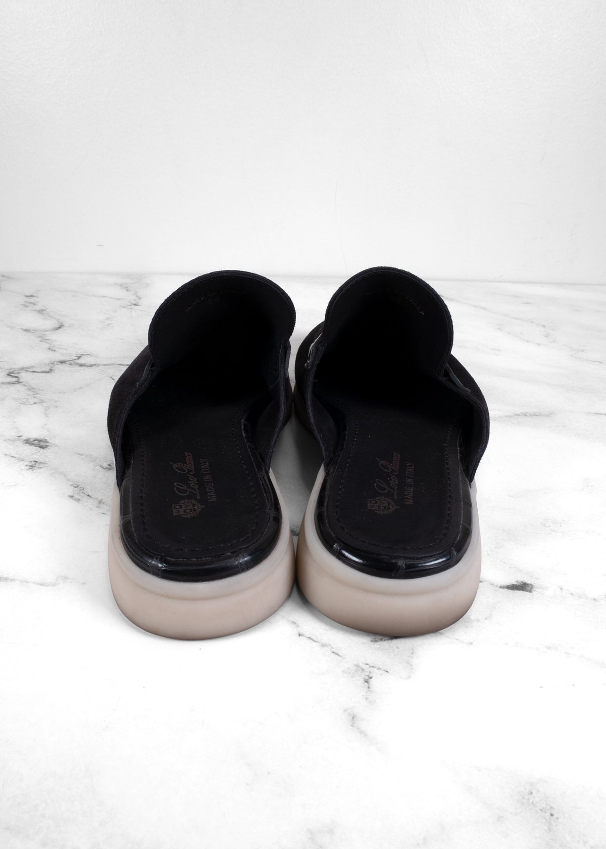 Loro Piana Black Suede & Crocodile Summer Charms Mules