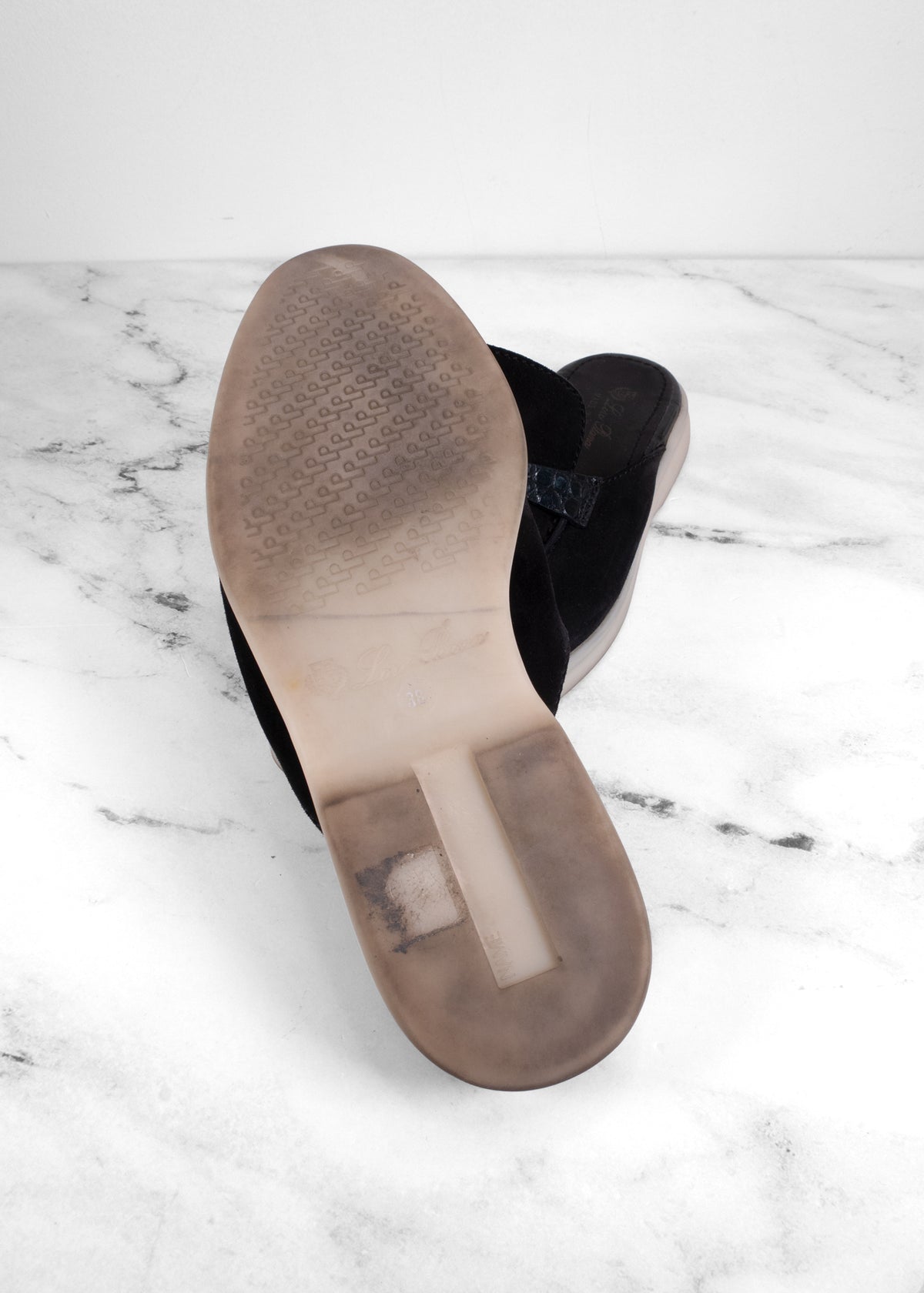 Loro Piana Black Suede & Crocodile Summer Charms Mules