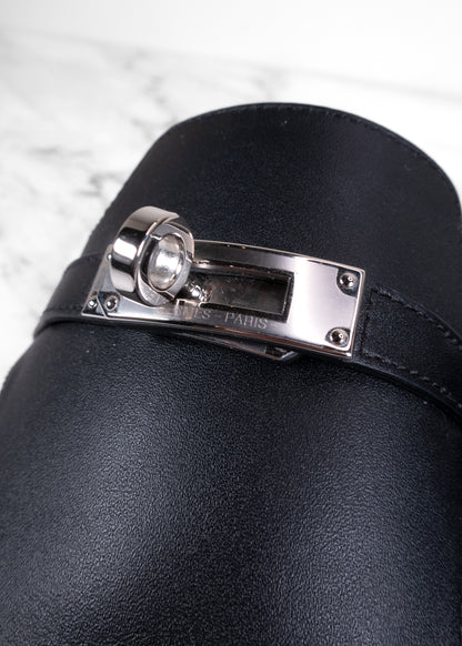 Hermès Empire Noir Calfskin Palladium Kelly Buckle Thong Sandals