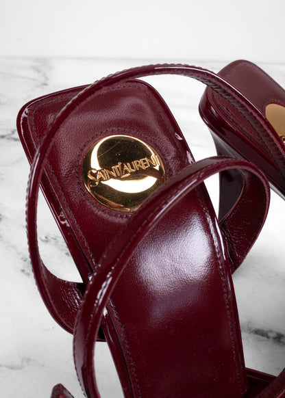 Saint Laurent Burgundy Patent Leather Peep-Toe Slingback Pumps