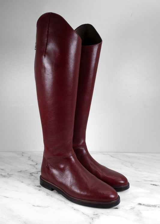 Brunello Cucinelli Burgundy Leather Rear-Zip Riding Boots
