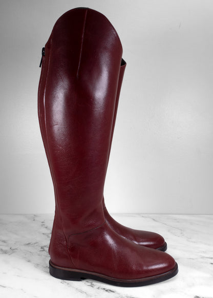 Brunello Cucinelli Burgundy Leather Rear-Zip Riding Boots