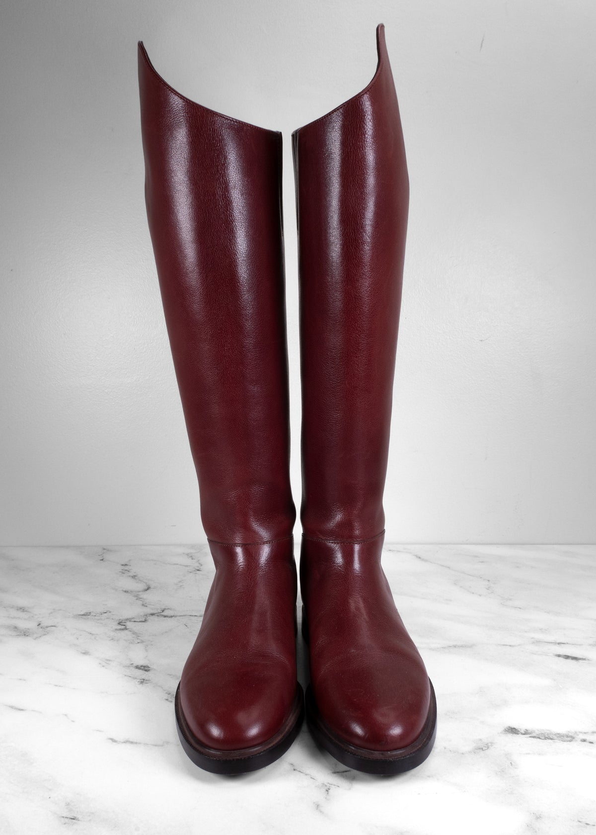 Brunello Cucinelli Burgundy Leather Rear-Zip Riding Boots