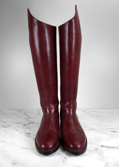 Brunello Cucinelli Burgundy Leather Rear-Zip Riding Boots
