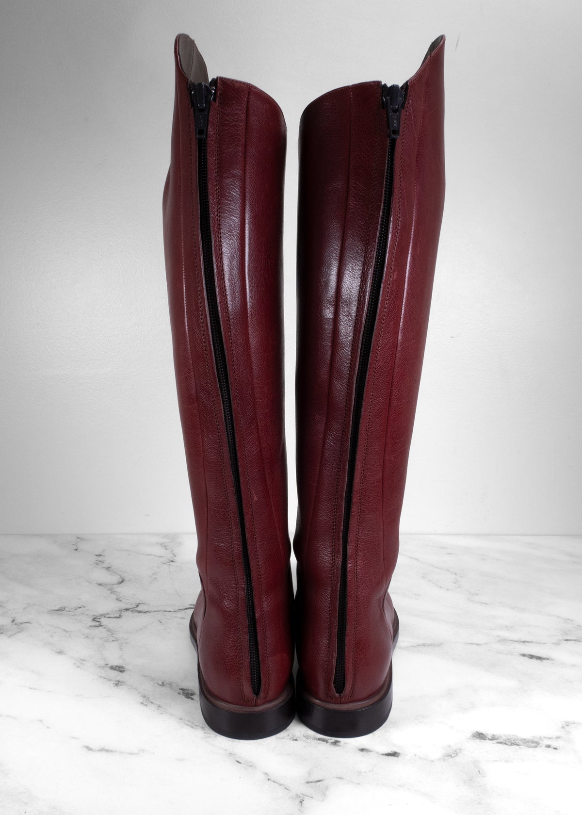 Brunello Cucinelli Burgundy Leather Rear-Zip Riding Boots