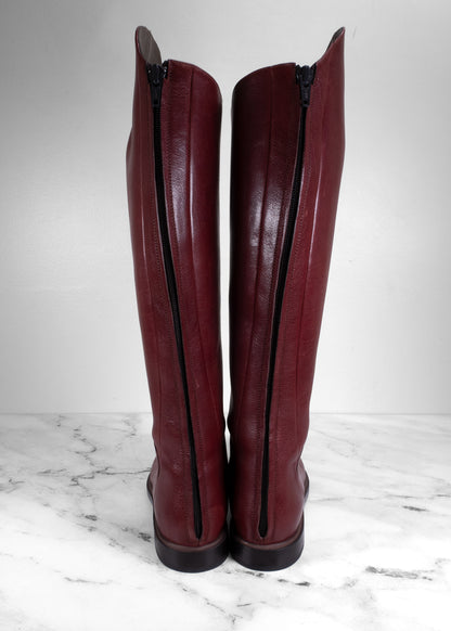 Brunello Cucinelli Burgundy Leather Rear-Zip Riding Boots