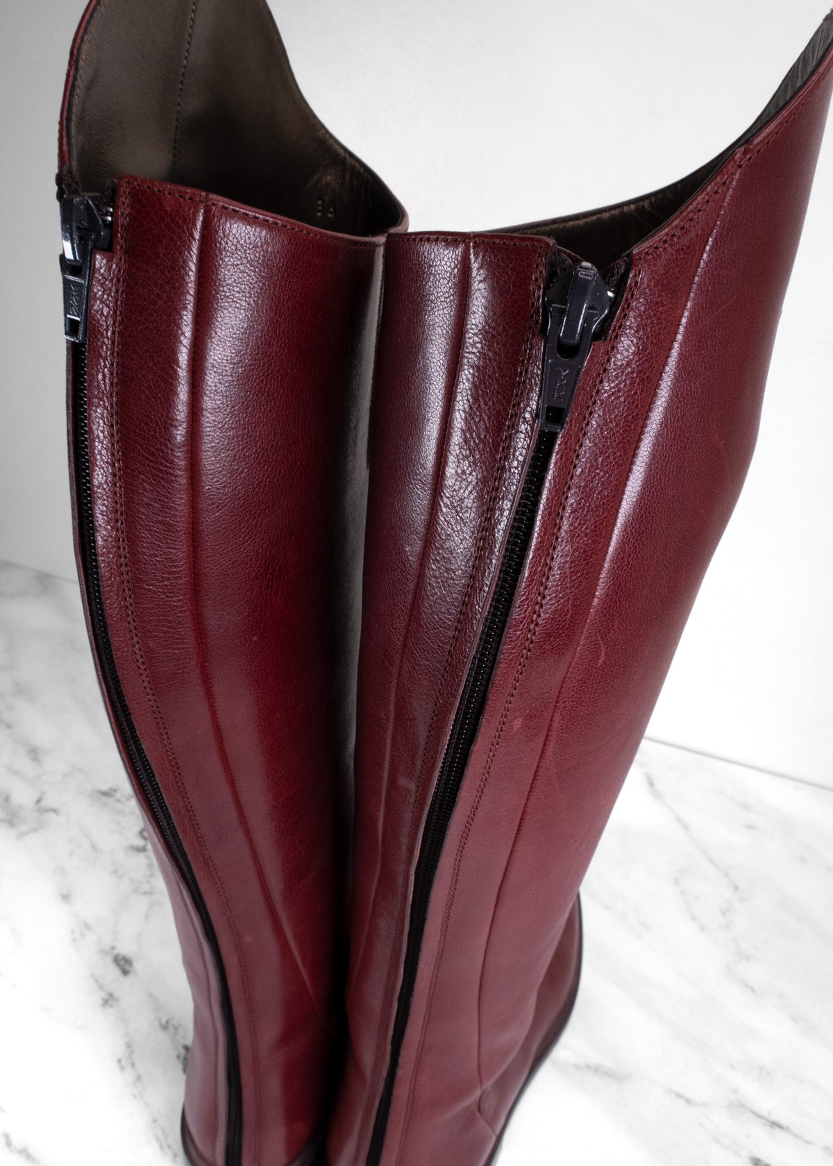 Brunello Cucinelli Burgundy Leather Rear-Zip Riding Boots