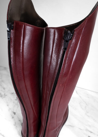 Brunello Cucinelli Burgundy Leather Rear-Zip Riding Boots