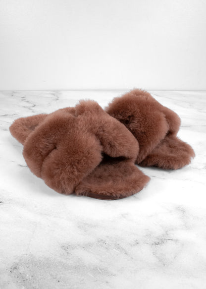 Hermès Taupe Shearling Oran Sandals