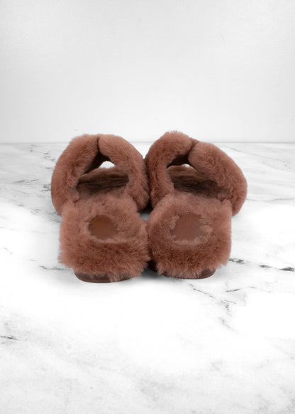 Hermès Taupe Shearling Oran Sandals
