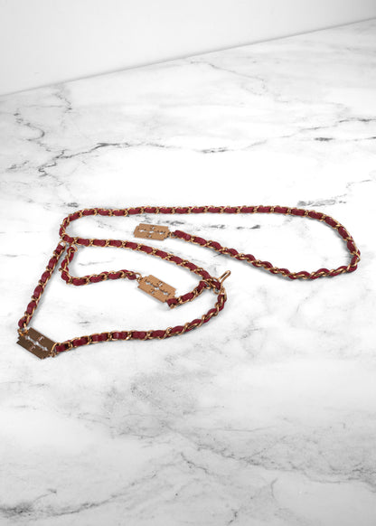 Chanel Vintage 2004 Red Leather Razor Blade CC Gold Chain Belt