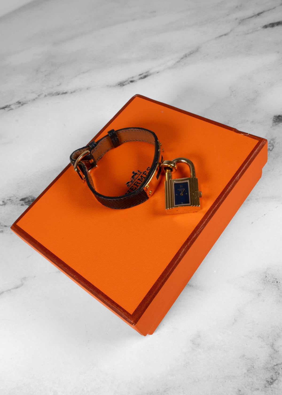 Hermès Vintage Navy Lizard Kelly Lock Watch