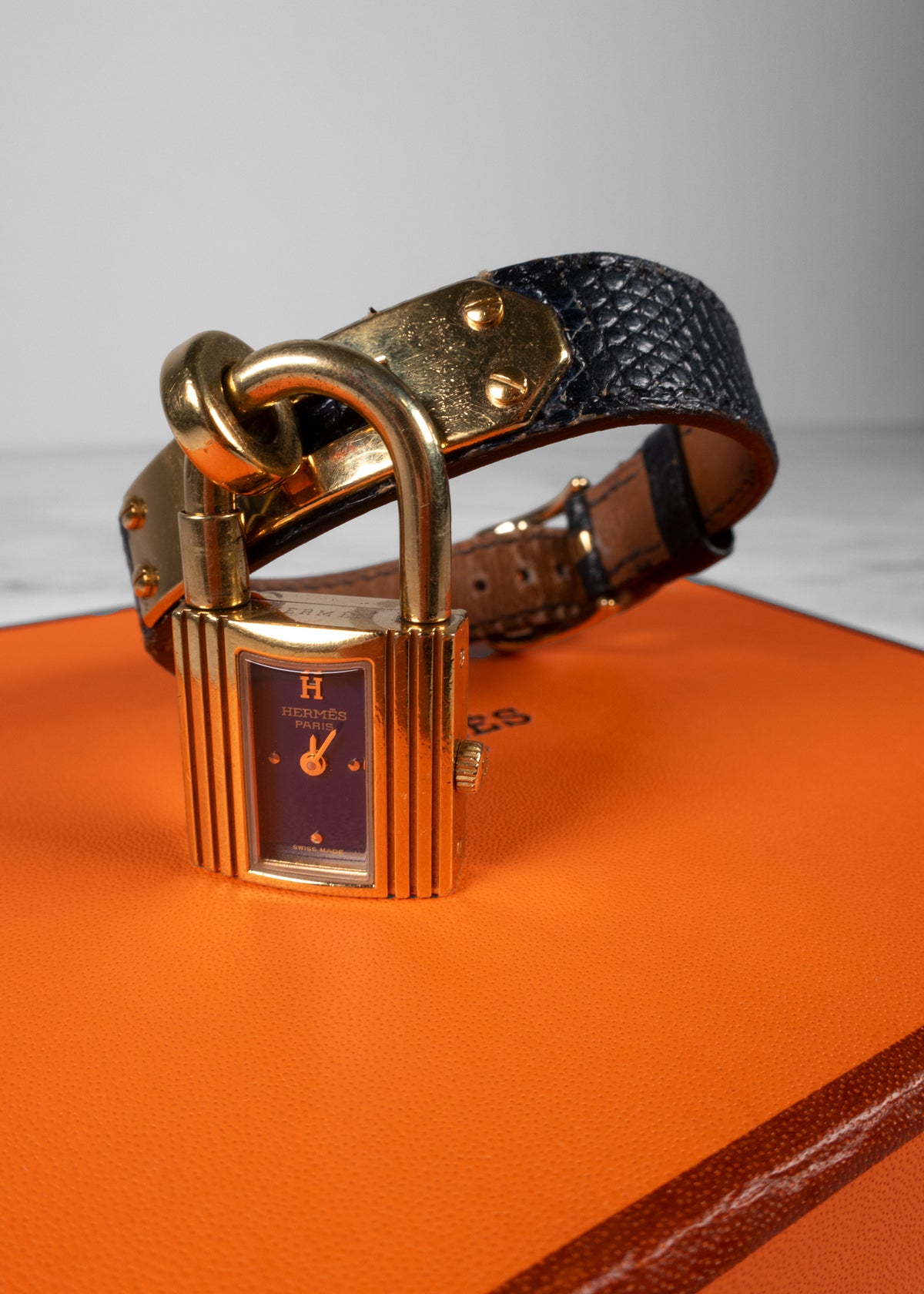 Hermès Vintage Navy Lizard Kelly Lock Watch