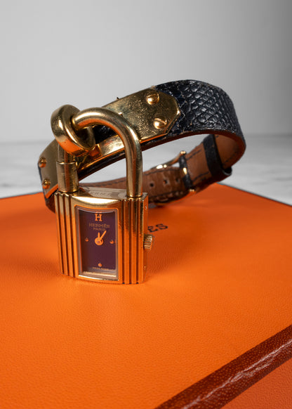 Hermès Vintage Navy Lizard Kelly Lock Watch