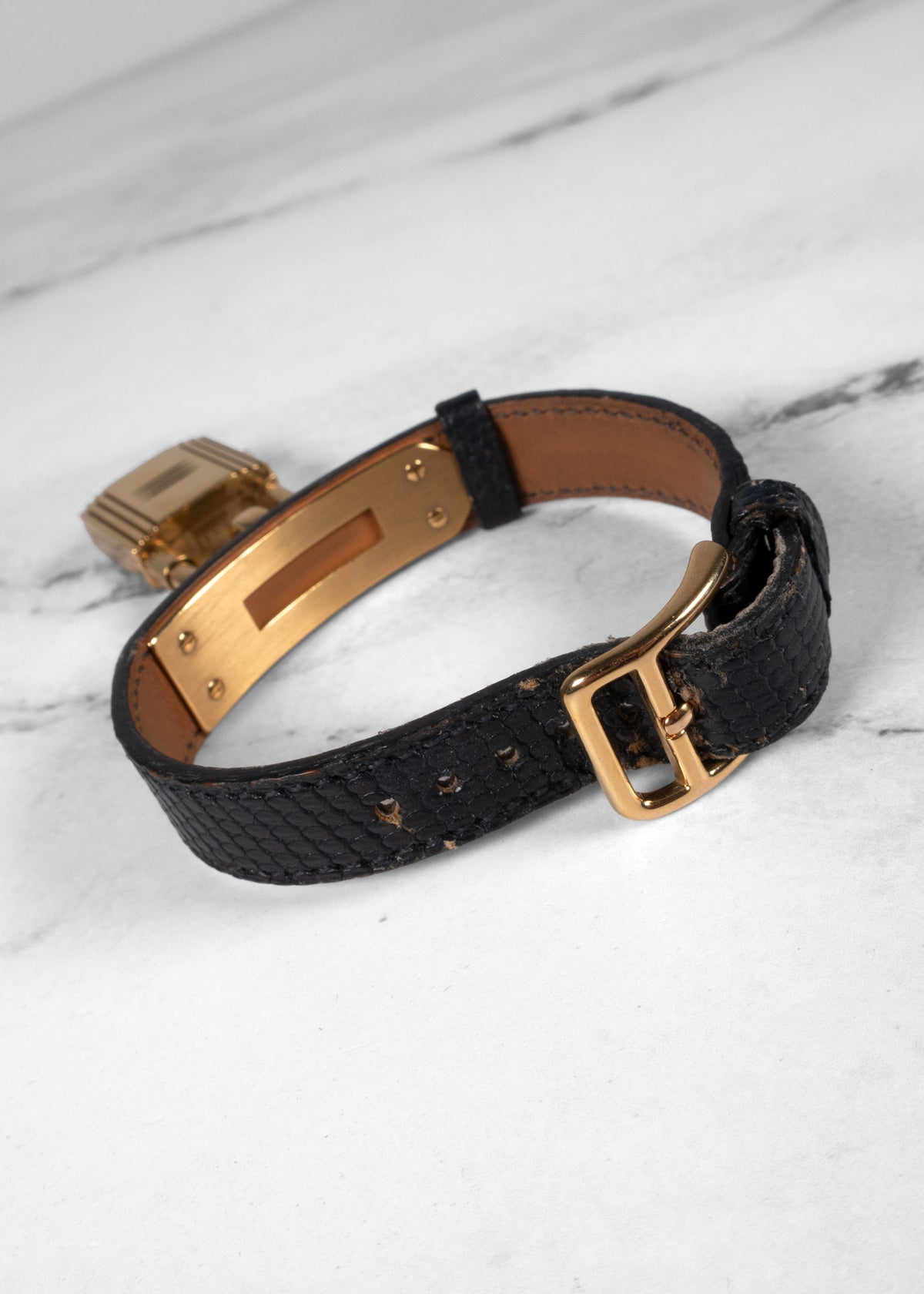 Hermès Vintage Navy Lizard Kelly Lock Watch