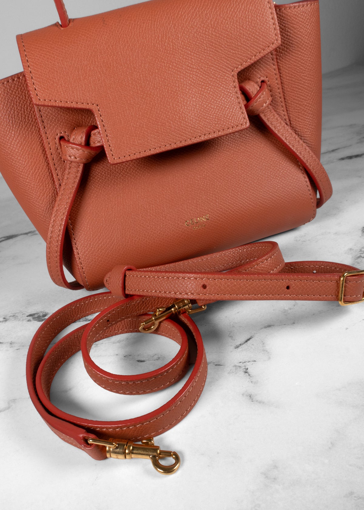 Celine Pink Grained Calfskin Pico Belt Bag With Gold Hardware