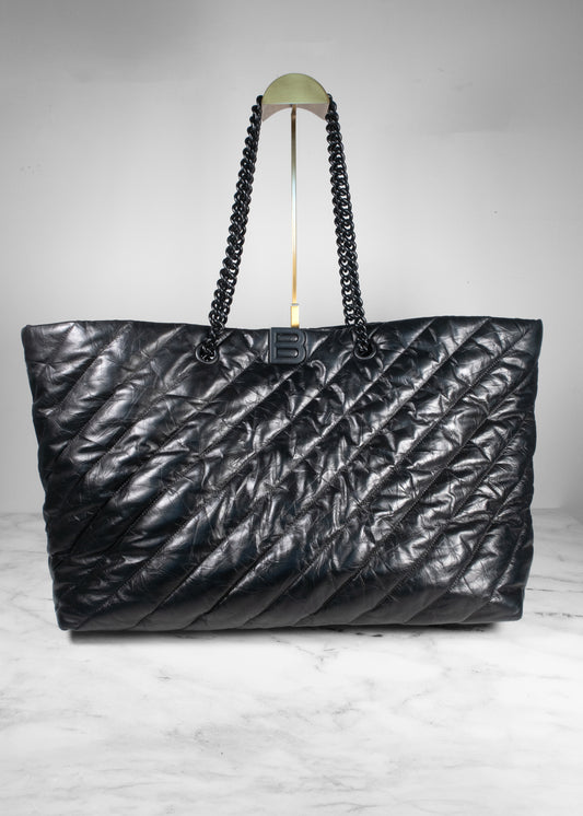 Balenciaga Black Quilted Leather Crush Tote With Black Hardware
