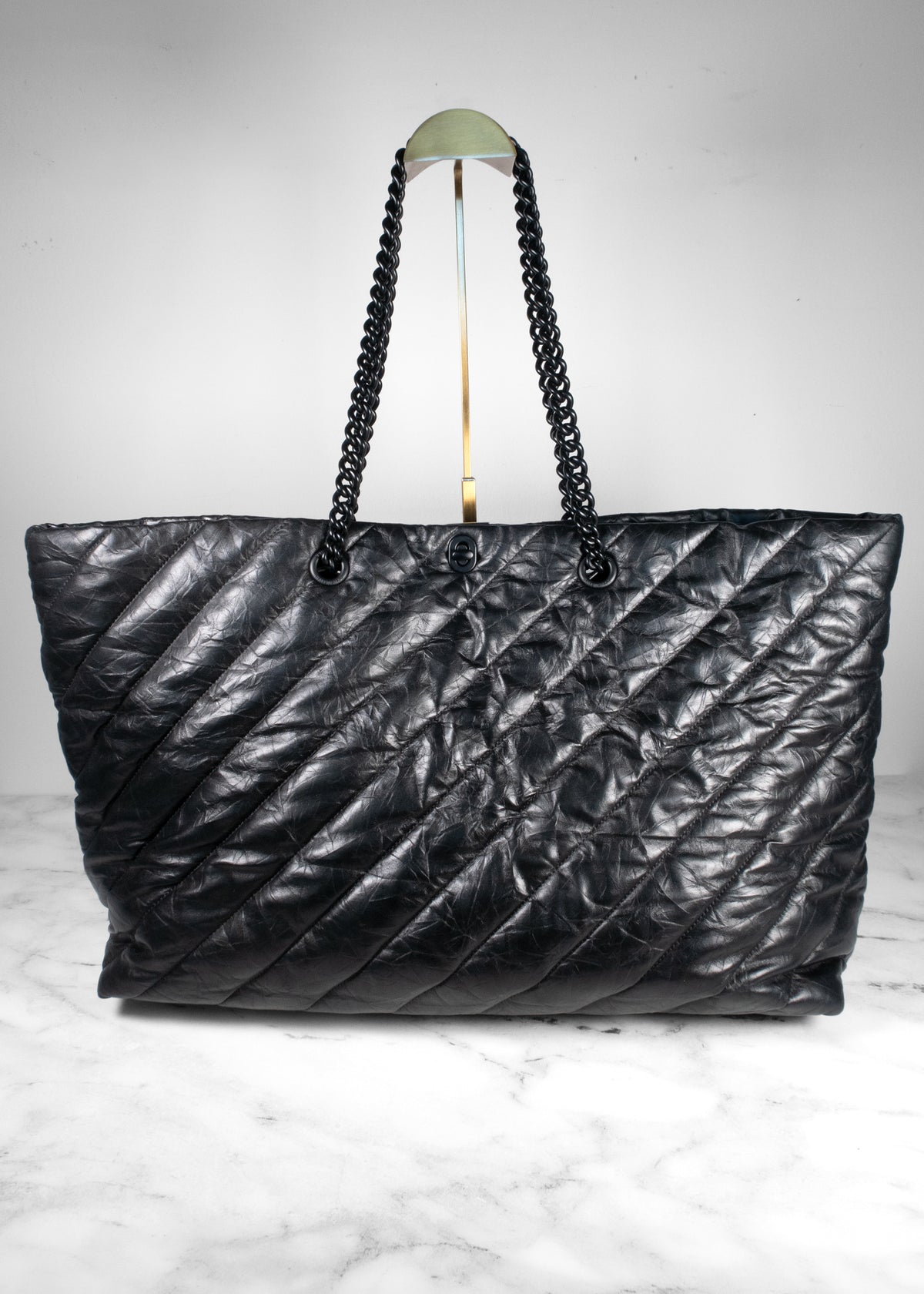 Balenciaga Black Quilted Leather Crush Tote With Black Hardware