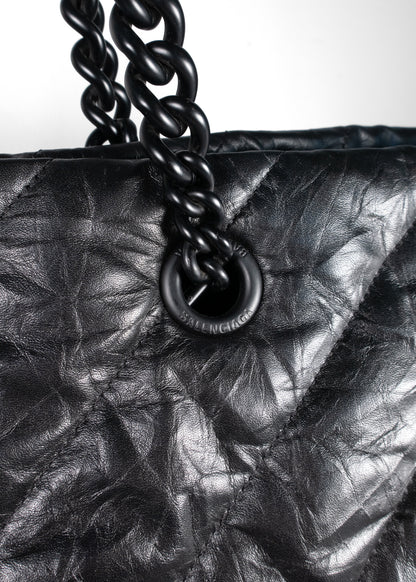 Balenciaga Black Quilted Leather Crush Tote With Black Hardware