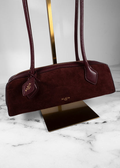 Alaïa Wine Red Suede & Grainy Leather Teckel Shoulder Bag with Mirror