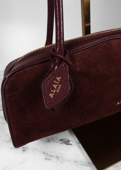Alaïa Wine Red Suede & Grainy Leather Teckel Shoulder Bag with Mirror