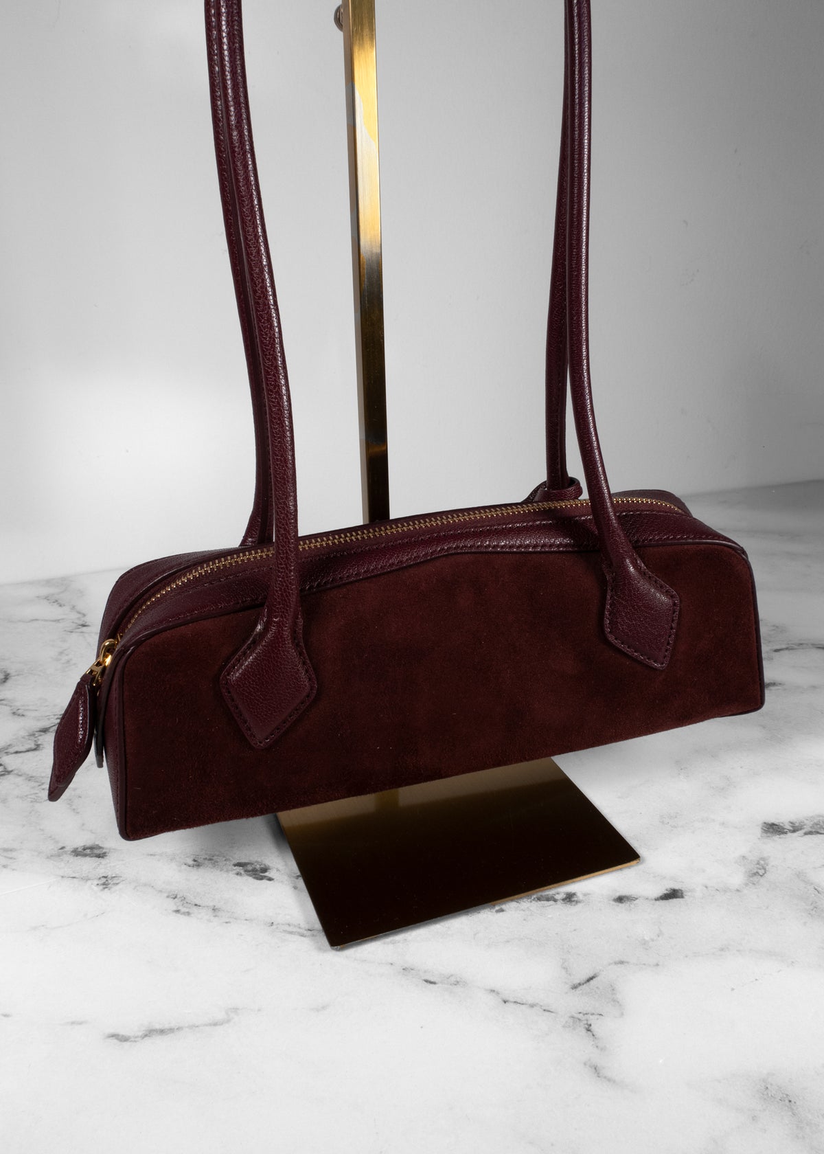 Alaïa Wine Red Suede & Grainy Leather Teckel Shoulder Bag with Mirror