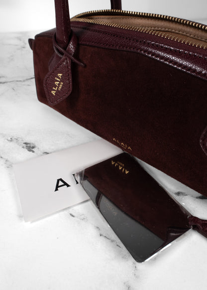 Alaïa Wine Red Suede & Grainy Leather Teckel Shoulder Bag with Mirror
