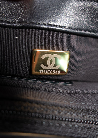Chanel Black Bouclé Multi-Color Braided Flap Bag with Pearl Ball Strap